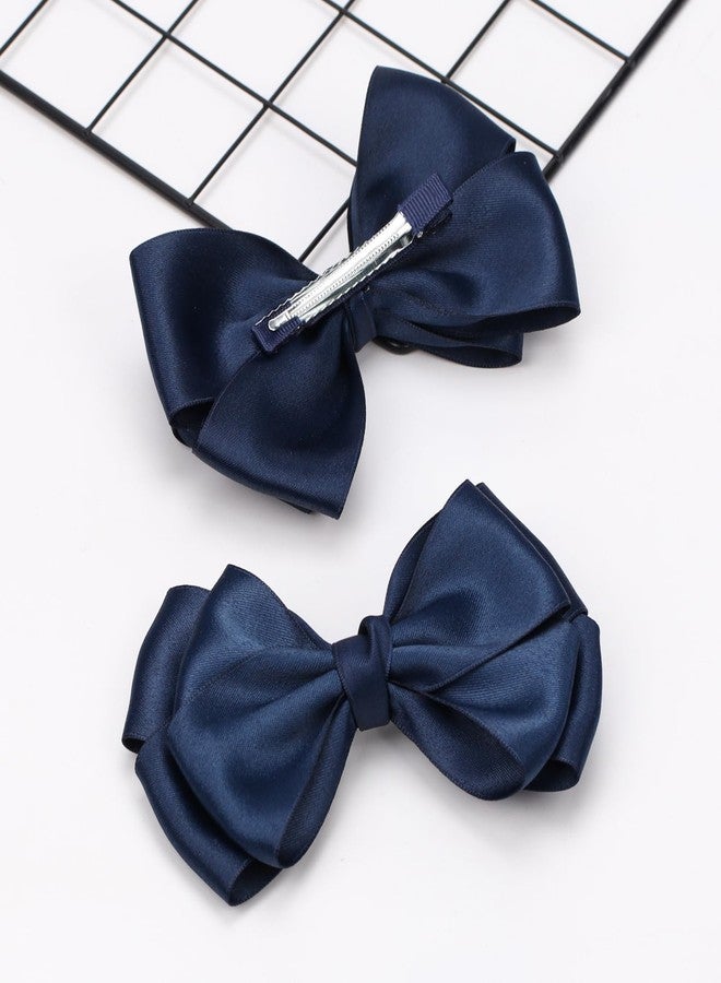 ZOLYCO Large Big 6 Inch Hair Bows for Girls Thick Ribbon Boutique Alligator Clips Hair Accessories for Baby Girls Toddlers Kids Teens 2 PCS (Navy Blue) - Image 5
